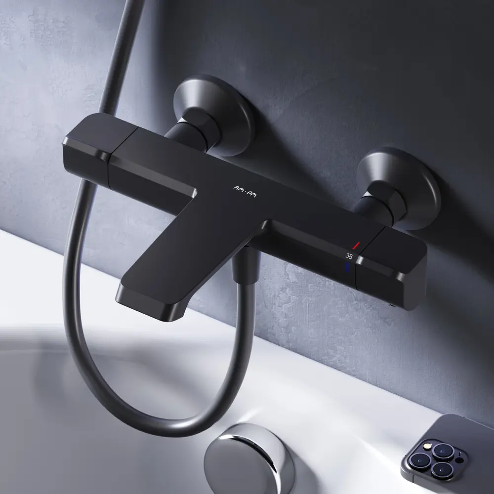 Термостатический смеситель AM.PM Flash для ванной с черным матовым изливом 89346505 STLM-0978922 - Вид №11