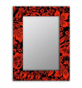 Зеркало настенное прямоугольное 75х110 см красное "Красные цветы" ДОМ КОРЛЕОНЕ ДИЗАЙНЕРСКИЕ 00-3964537 Красный;черный
