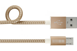 19004106 Дата -Кабель USB-miсroUSB, PVC/Nylon, цвет-Gold, 1м 44020 Interstep