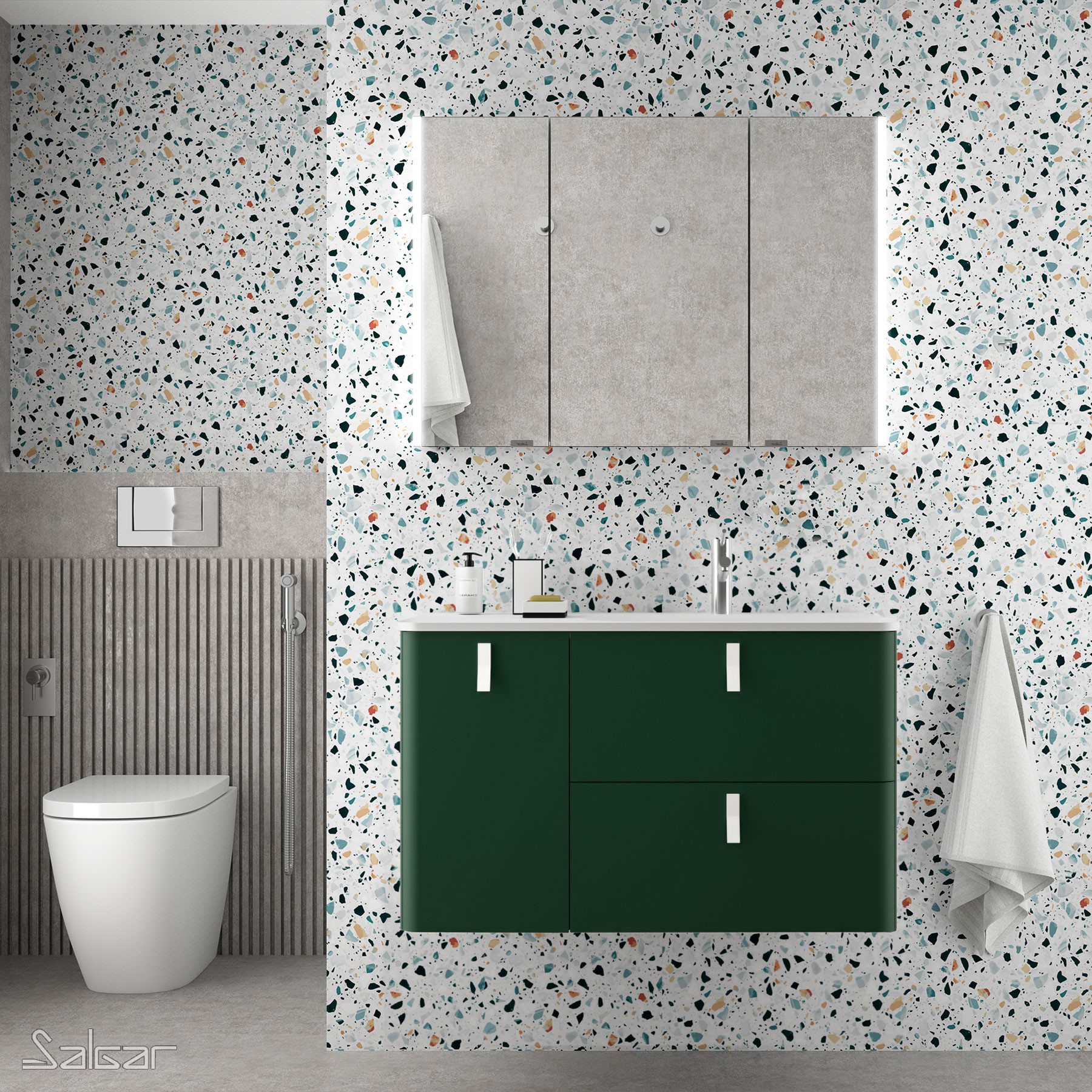 83126 SALGAR Мебель для умывальника UNIIQ 900 ROYAL GREEN левая 1 дверца и 2 ящика с мягким закрыванием 897 x 540 x 450 мм  - Вид №1
