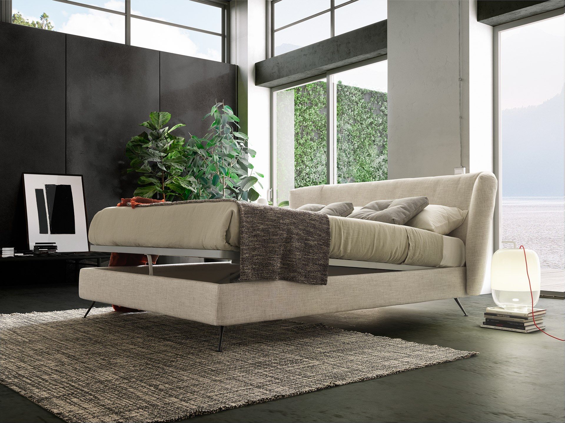 Двуспальная кровать с тканевой подкладкой VALENTINI ARCH-00021947