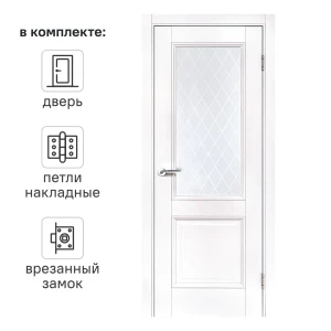 Дверь межкомнатная со стеклом Палермо 90x200 см полипропилен цвет аляска с замком и петлями 87418090 STLM-2054024