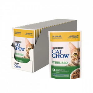 ПР0049782*26 Корм для кошек для стерилизованных и кастрированных, курица и баклажаны в соусе, пауч 85 г (упаковка - 26 шт) Cat Chow