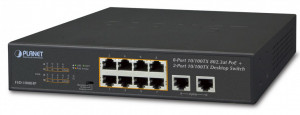 FSD-1008HP Planet 8-port 10/100tx 802.3at poe + 2-port 10/100tx desktop switch (120w poe budget, standard/vlan/extend mode, fanless, 10-inch and rack-mountable) PLANET Technology Corporation