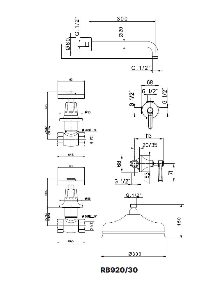 Набор для душа с 5 отверстиями и ручным душем Gaia Mobili Complements ARCH-00106869 - Вид №3