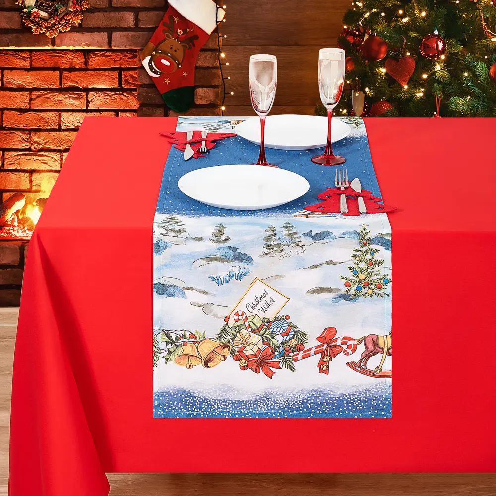 Дорожка Altali Сочельник прямоугольная 40x140 см цвет синий STLM-2180144