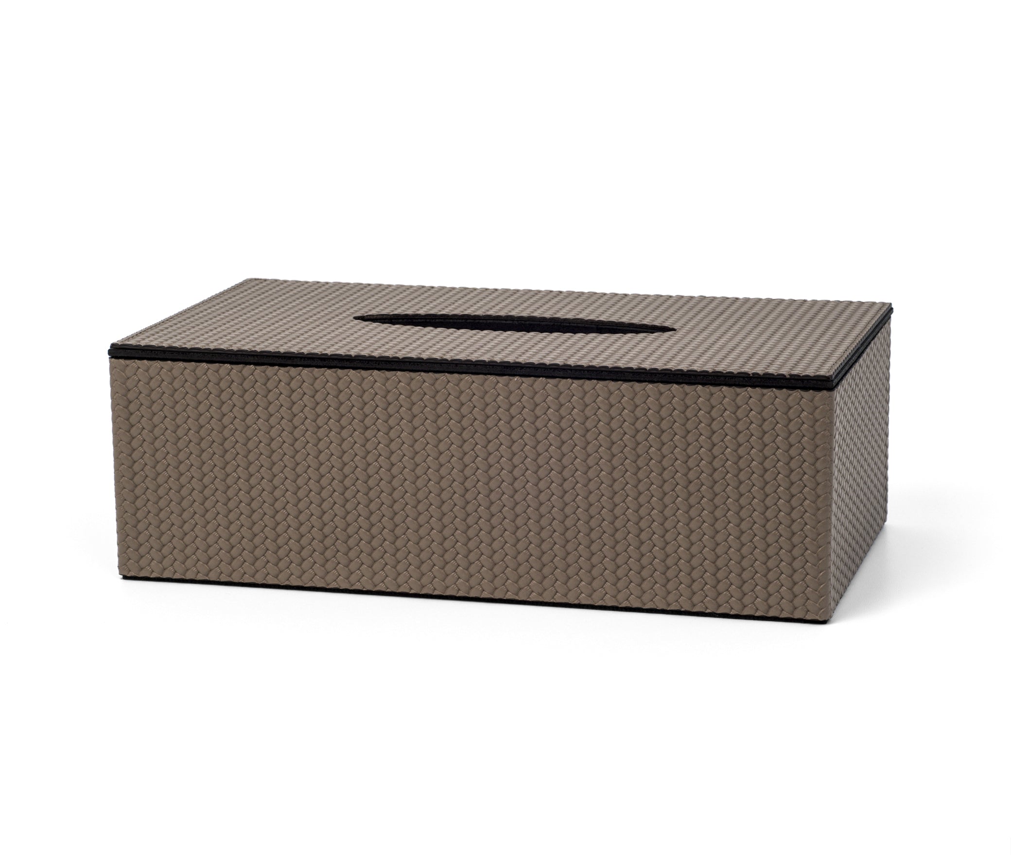 Прямоугольная коробка для салфеток с магнитной крышкой - 24X12XH7,5 см / тканая кожа_черный