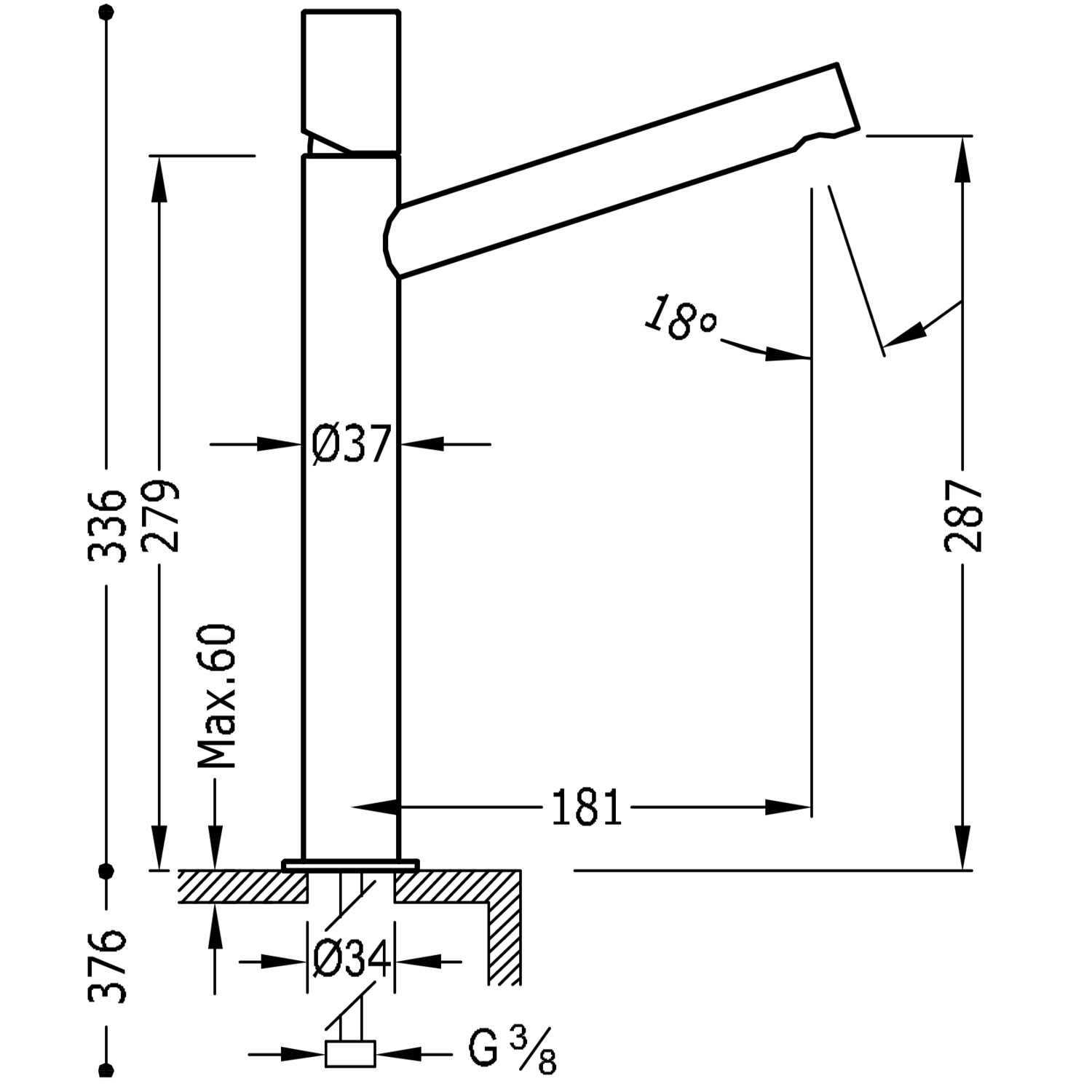 Смеситель для умывальника MAX XXL с одной ручкой-06120701 TRES  - Вид №1