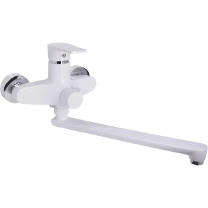 Смеситель для ванны однорычажный универсальный с лейкой и шлангом цвет белый