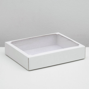 Коробка сборная без печати крышка-дно белая с окном 29х23.5х6 см УПАКПРО