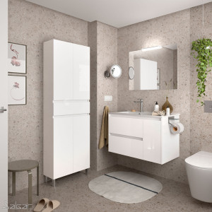 85050 SALGAR Комплект мебели для ванной NOJA 855 WHITE GLOSS LACQUERED + Раковина + Зеркало + Свет Глянцевый белый