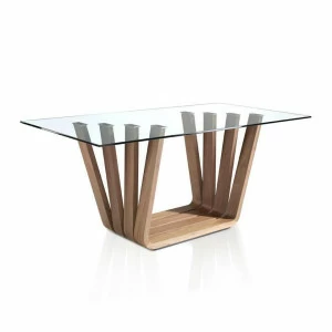 Обеденный стол прямоугольный стеклянный с деревянными ножками 200см MI1358 от Angel Cerda ANGEL CERDA  00-3865643 Коричневый;прозрачный
