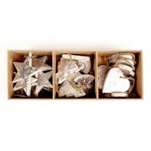 Набор елочных украшений деревянных в подарочной коробке "Звезды, ели, сердца серебряные" Silver star ENJOYME  253087 Серебро