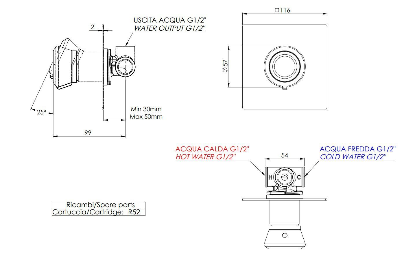 Однорычажный смеситель для душа с пластиной Remer Rubinetterie Element ARCH-00021543