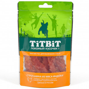 ПР0048116 Лакомство для собак Строганина из мяса индейки для мелких пород 50г TITBIT