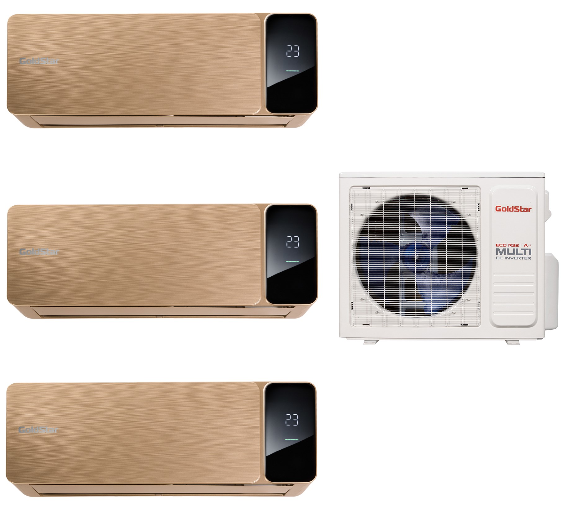 9244178 Кондиционер настенный мультисплит-система GoldStar GSA3OI-FM/out-21HN8 + FM/in-07+09+09HN8 золотистый STDN-0076083