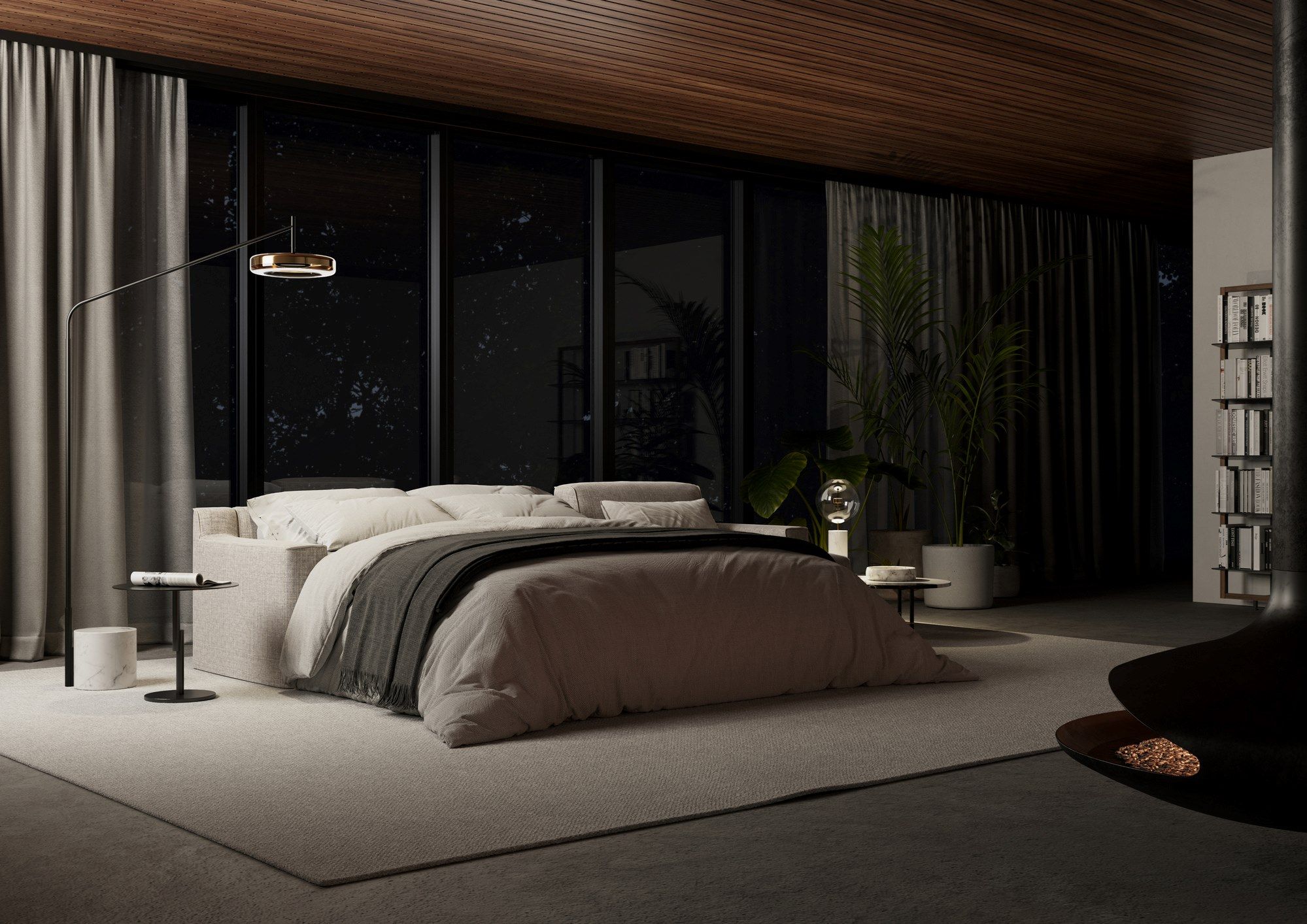 Двуспальный диван-кровать из ткани с полуостровом Milano Bedding JARREAU ARCH-00037997 - Вид №3