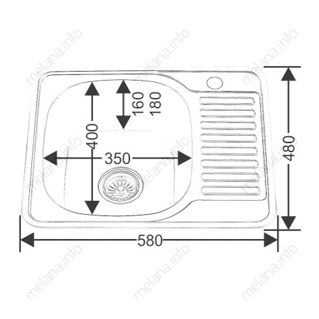 Мойка 5848 U MELANA 0,6/160 врезная прямоугольная с сифоном (133 t *15) 133 t (*15) - Вид №3