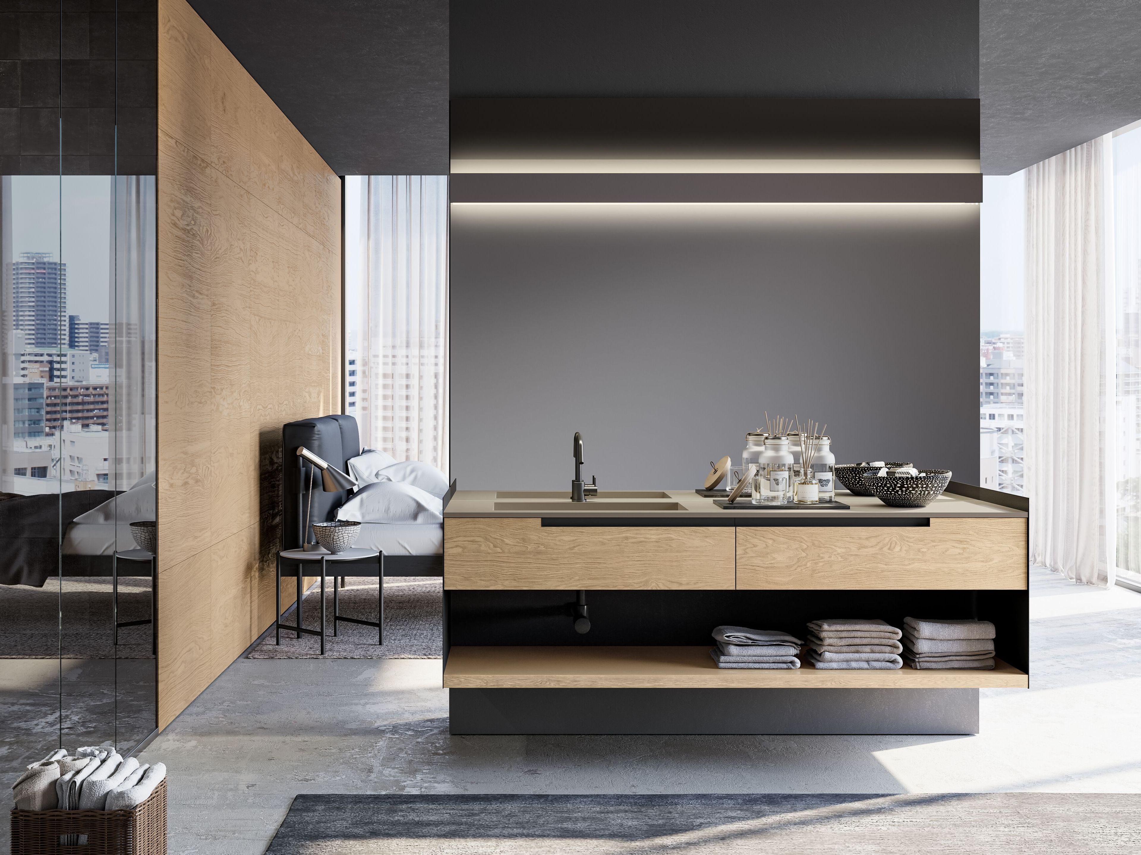 Подвесной туалетный столик с выдвижными ящиками и зеркалом Birex Gola Up ARCH-00095102