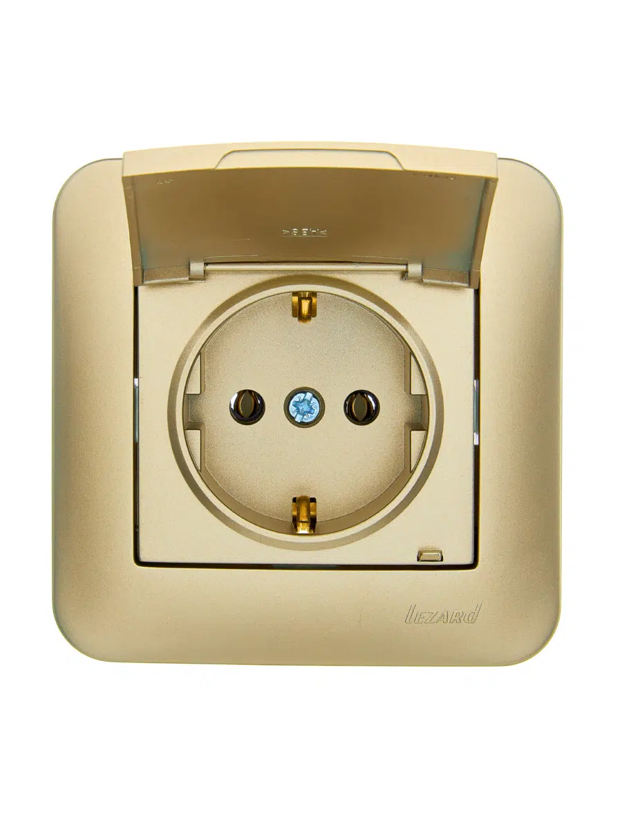 ASTI Розетка с/з с крышкой ПБТ золото LEZARD 7081-3636-123B - Вид №4
