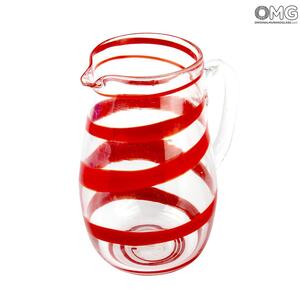 2941 ORIGINALMURANOGLASS Полосатый кувшин - красный - Original Murano Glass OMG 18 см