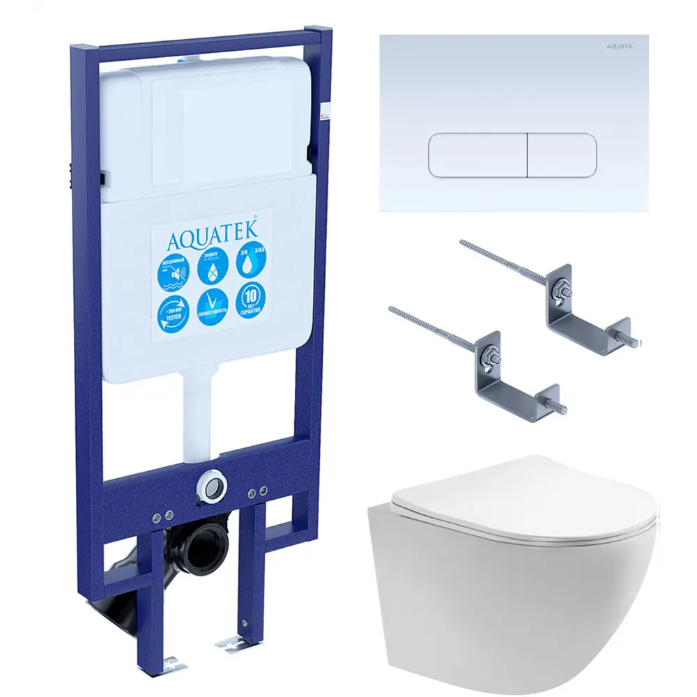 Комплект инсталляция с унитазом Aquatek Европа 4 в 1, безободковый с микролифтом, клавиша цвет белый STLM-2120468