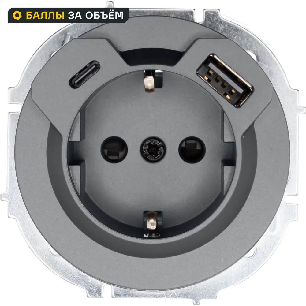 Розетка TC+USB встраиваемая Lezard Osen с заземлением цвет серый STLM-2180089