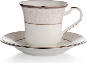 1051797 Noritake Чашка чайная с блюдцем Noritake "Серебряный дворец" 200мл Фарфор костяной