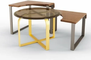 BRUNO ZAMPA Журнальный столик из металла и стекла, столешница из орехового дерева Tulip 145a