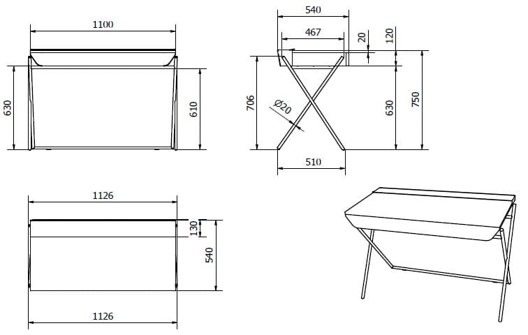 Стальной и деревянный письменный стол с ящиком Bontempi Casa MATISSE ARCH-00030648 - Вид №6