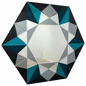 Зеркало большое шестиугольное из цветного стекла сине-голубое "Гранд 2" GRAUM ДИЗАЙНЕРСКИЕ 304142 Зеркальный;голубой;синий