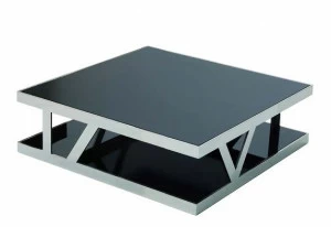 Журнальный столик черный стеклянный с полкой и металлическим каркасом PUSHA PUSHA 062871 Черный