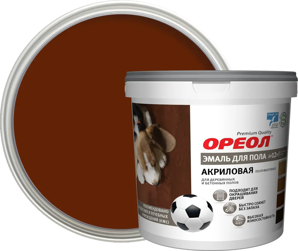 Акриловая эмаль ОРЕОЛ для пола и деревянных поверхностей, красно-коричневая 0,9 кг 84439741