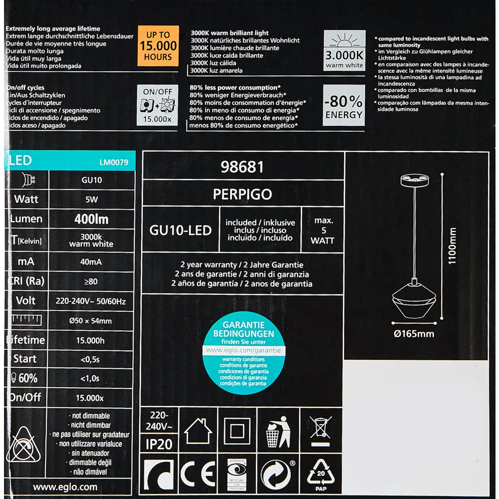 Светильник подвесной Perpigo 2.5 м² цвет черный Eglo STLM-2202635 - Вид №8