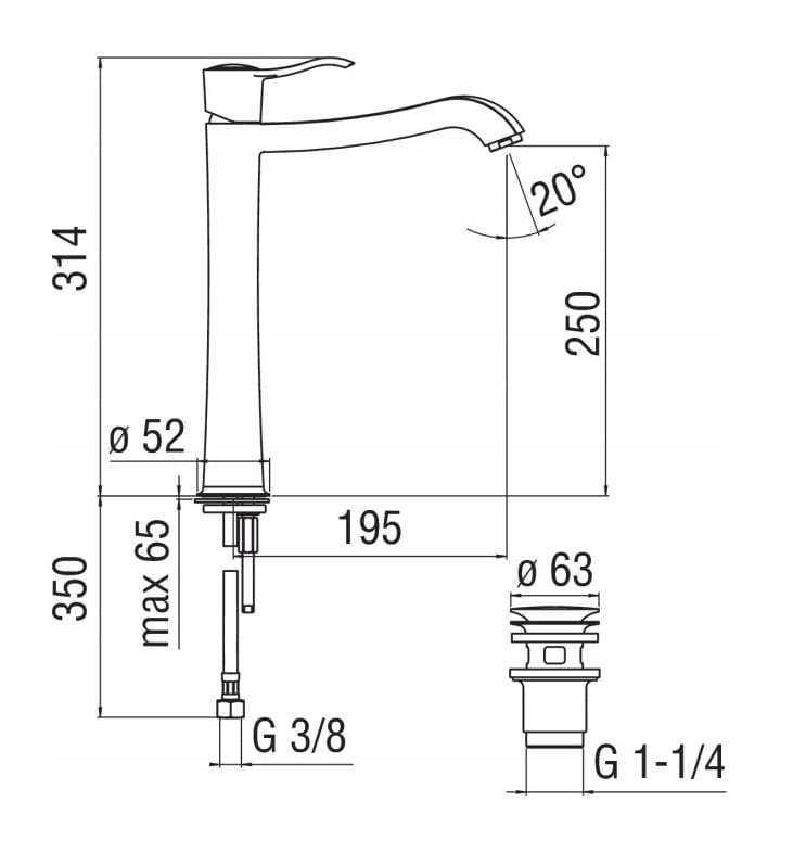 Однорычажный смеситель для раковины Nobili Sofì ARCH-00065588 - Вид №2