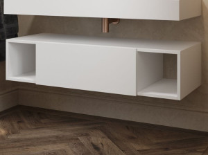 Шкаф для ванной комнаты из массива дерева с выдвижными ящиками