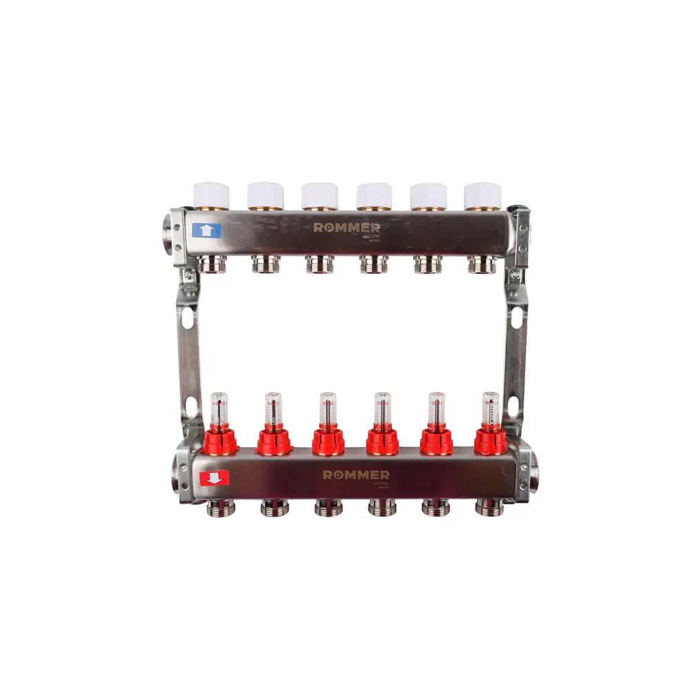 Коллектор Rommer для систем отопления 6 выходов с расходомерами 87956061 STLM-0937757
