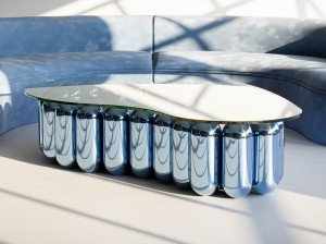 Низкий стол из стали и стекла