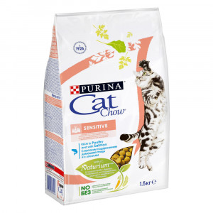 УТ0009010 Корм для кошек при чувствительном пищеварениии, домашняя птица с лососем, сух. 1,5 кг Cat Chow