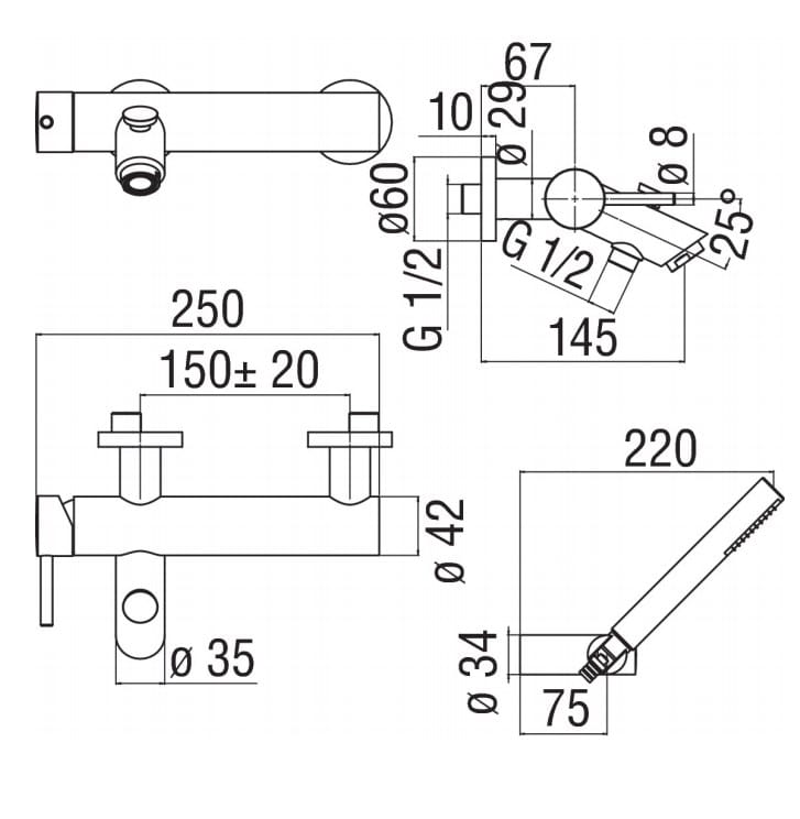 Однорычажный настенный смеситель для ванны Nobili Live ARCH-00034195 - Вид №2