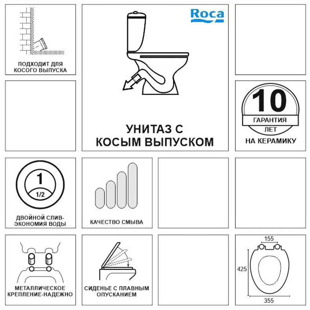 Унитаз-компакт Roca Mitos косой выпуск двойной слив STLM-2127050 - Вид №4