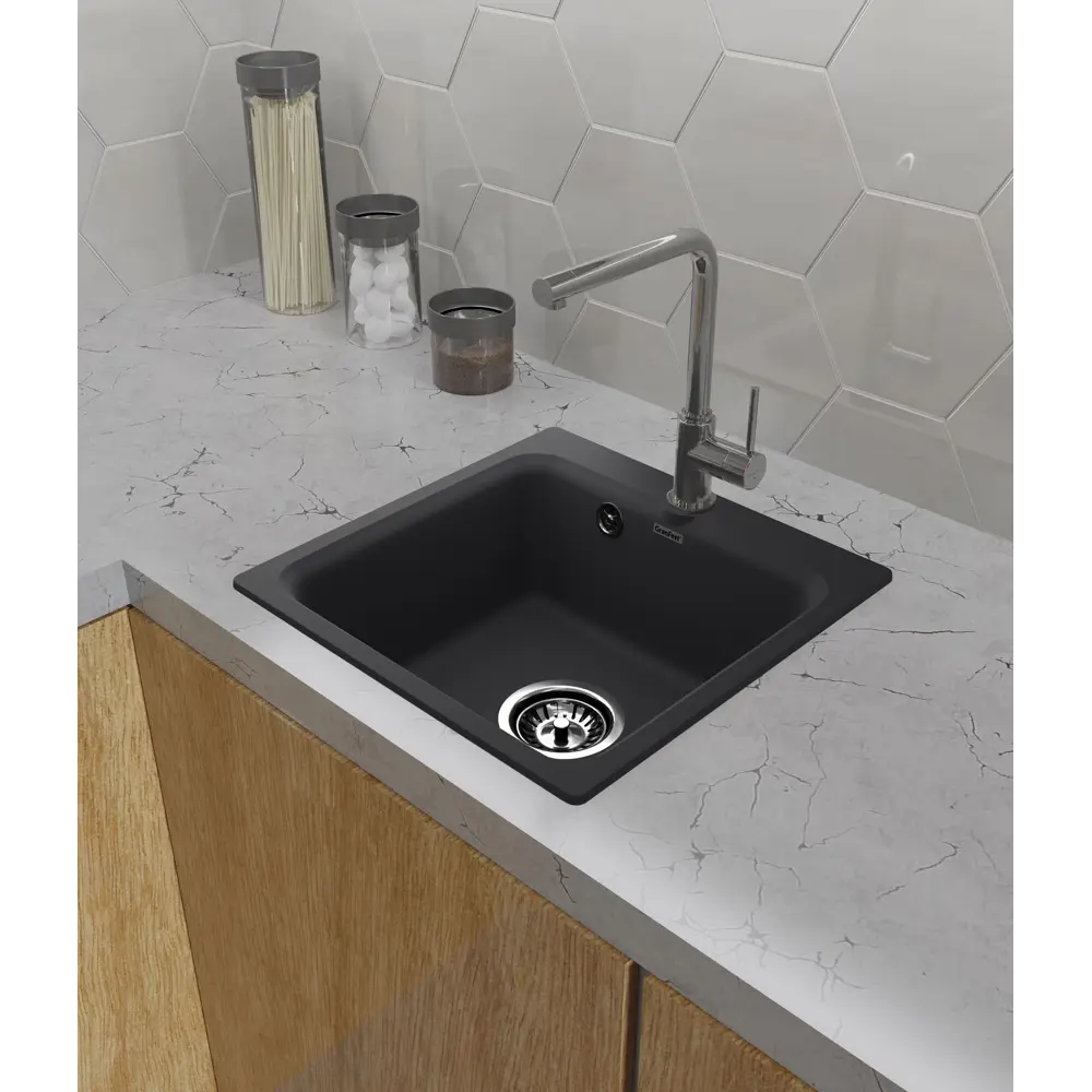 GRANFEST Smart GF-SM 430 - Врезная кухонная мойка из мраморной крошки черного цвета 89364736 STLM-0884721