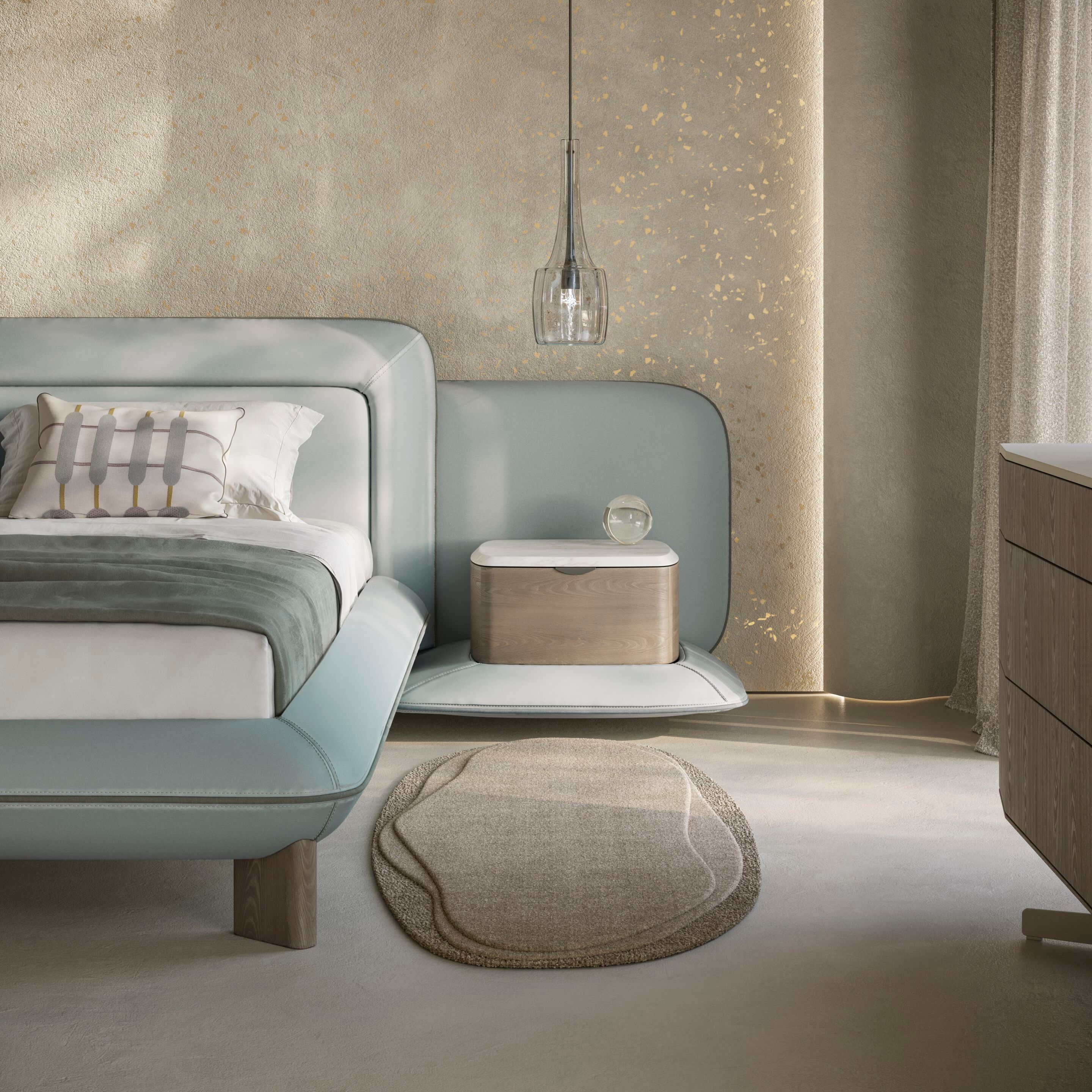 Кожаная двуспальная мягкая кровать со встроенными тумбочками Natuzzi Italia FLOW ARCH-00068196 - Вид №2