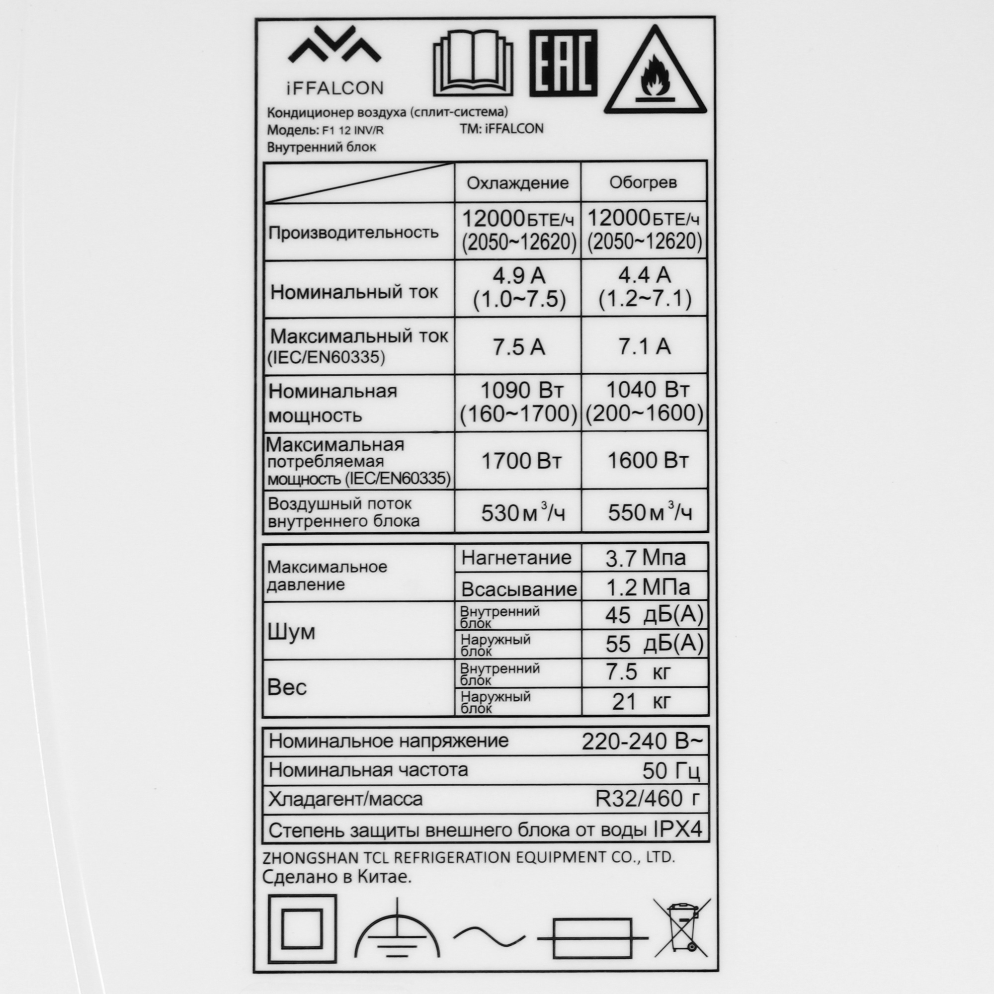 5499587 Кондиционер настенный сплит-система iFFALCON F1 12 INV/R белый STDN-0141288 - Вид №3