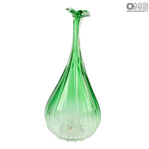 2871 ORIGINALMURANOGLASS Дутая ваза из муранского стекла с тонким горлышком - зелёная - Original Murano Glass OMG 17 см