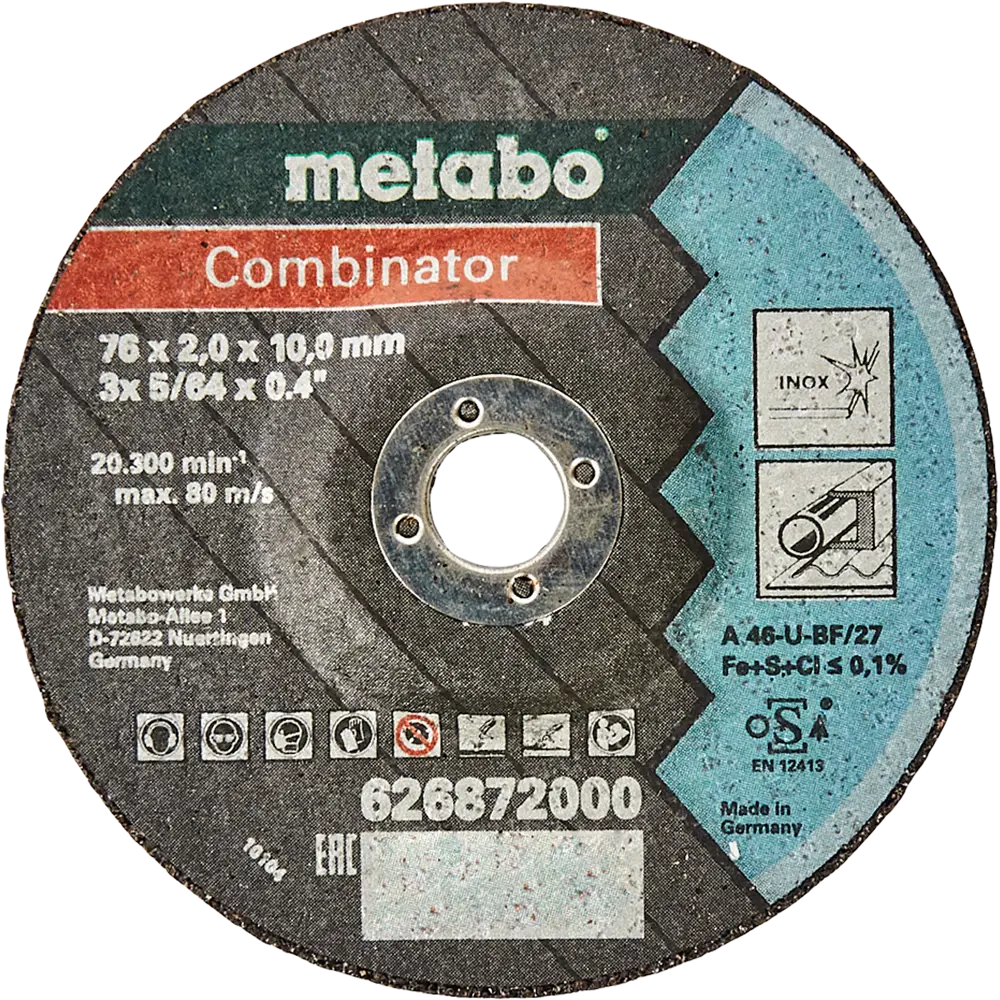 Диск отрезной по металлу тип 42 Metabo Combinator 626872000 76x10x2 мм, 3 шт STLM-2202948