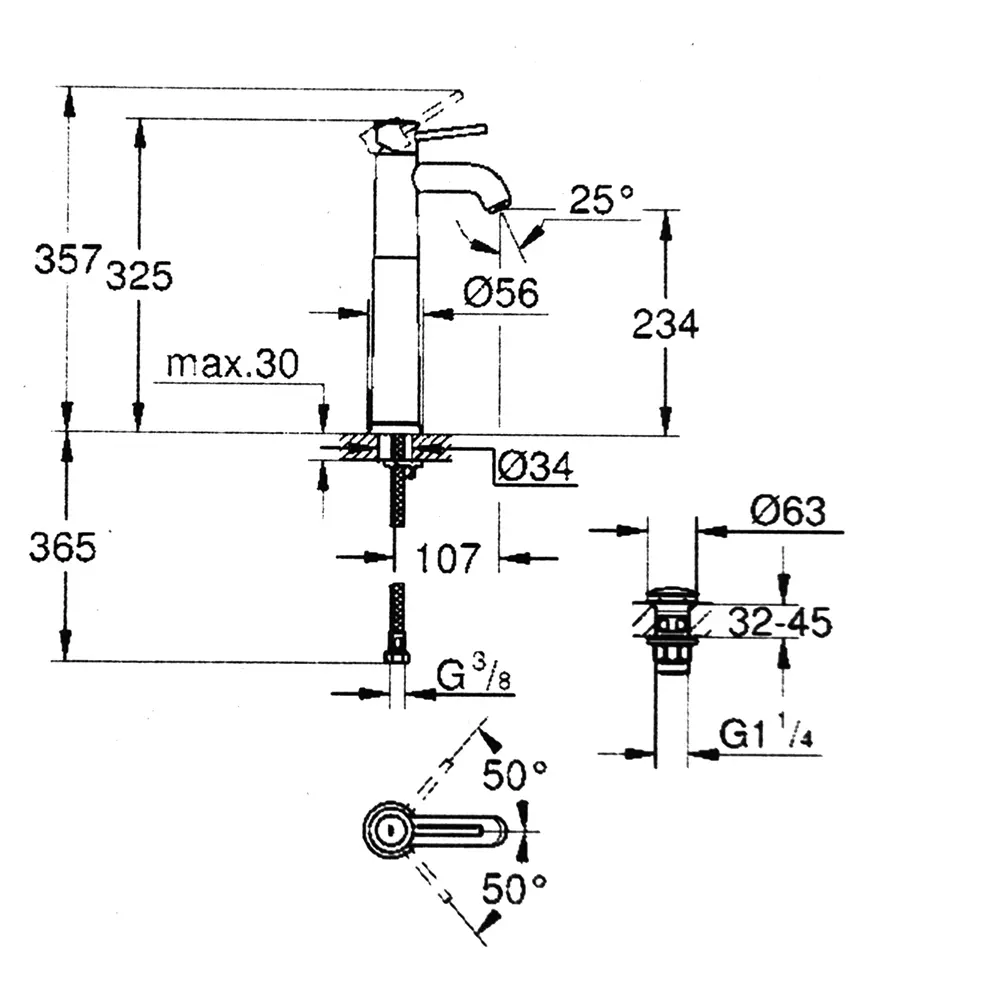 Смеситель для раковины Grohe Start Classic однорычажный, цвет хром STLM-2151299 - Вид №5