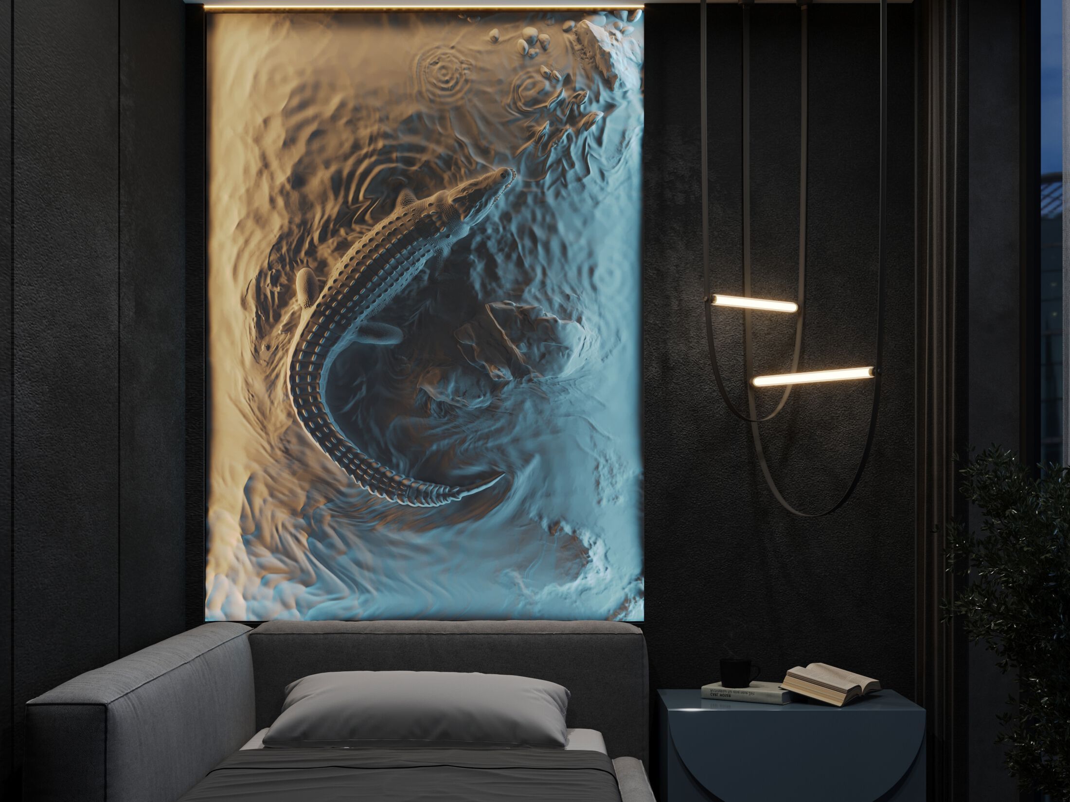 Трехмерная декоративная гипсовая панель WallDeco CROCODILE ARCH-00080656 - Вид №1