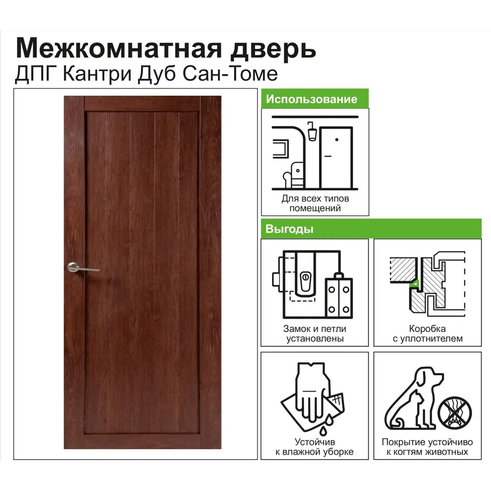 Дверь межкомнатная глухая Кантри 70x200 см, ПВХ, цвет дуб сан-томе, с фурнитурой 82248257 STLM-2081705 МАРИО РИОЛИ  - Вид №6