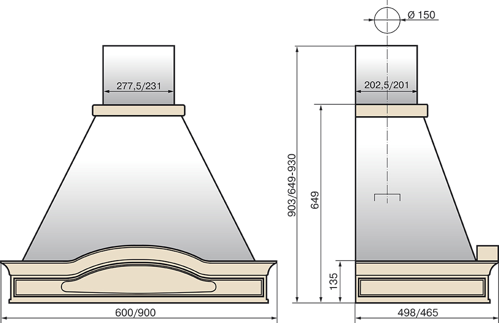 1184236 Вытяжка каминная ELIKOR Вилла Фрукты 90П-650-П3Д бежевый/бежевый STDN-0061724 - Вид №1
